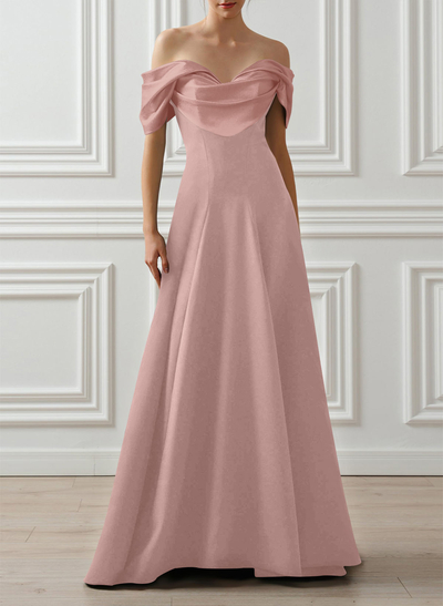 A-Line Off-The-Shoulder Sleeveless Sweep Train Elastic Satin/Stretch Satin Knit Evening Dresses