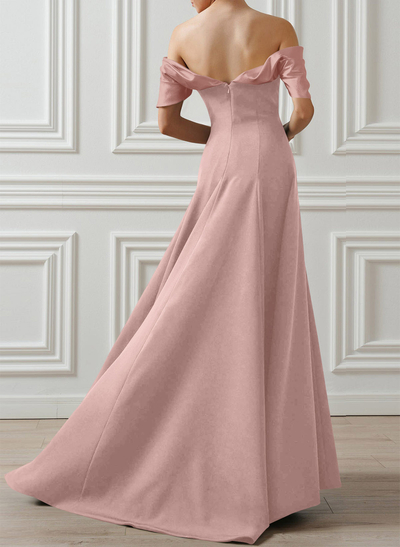 A-Line Off-The-Shoulder Sleeveless Sweep Train Elastic Satin/Stretch Satin Knit Evening Dresses