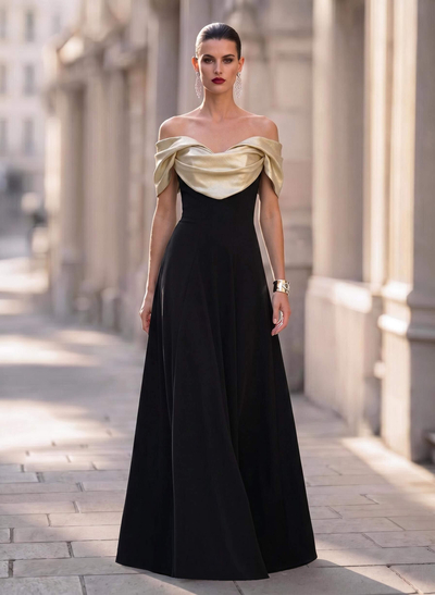 A-Line Off-The-Shoulder Sleeveless Sweep Train Elastic Satin/Stretch Satin Knit Evening Dresses