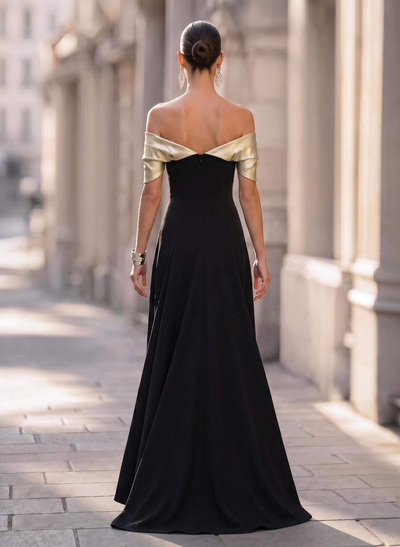 A-Line Off-The-Shoulder Sleeveless Sweep Train Elastic Satin/Stretch Satin Knit Evening Dresses