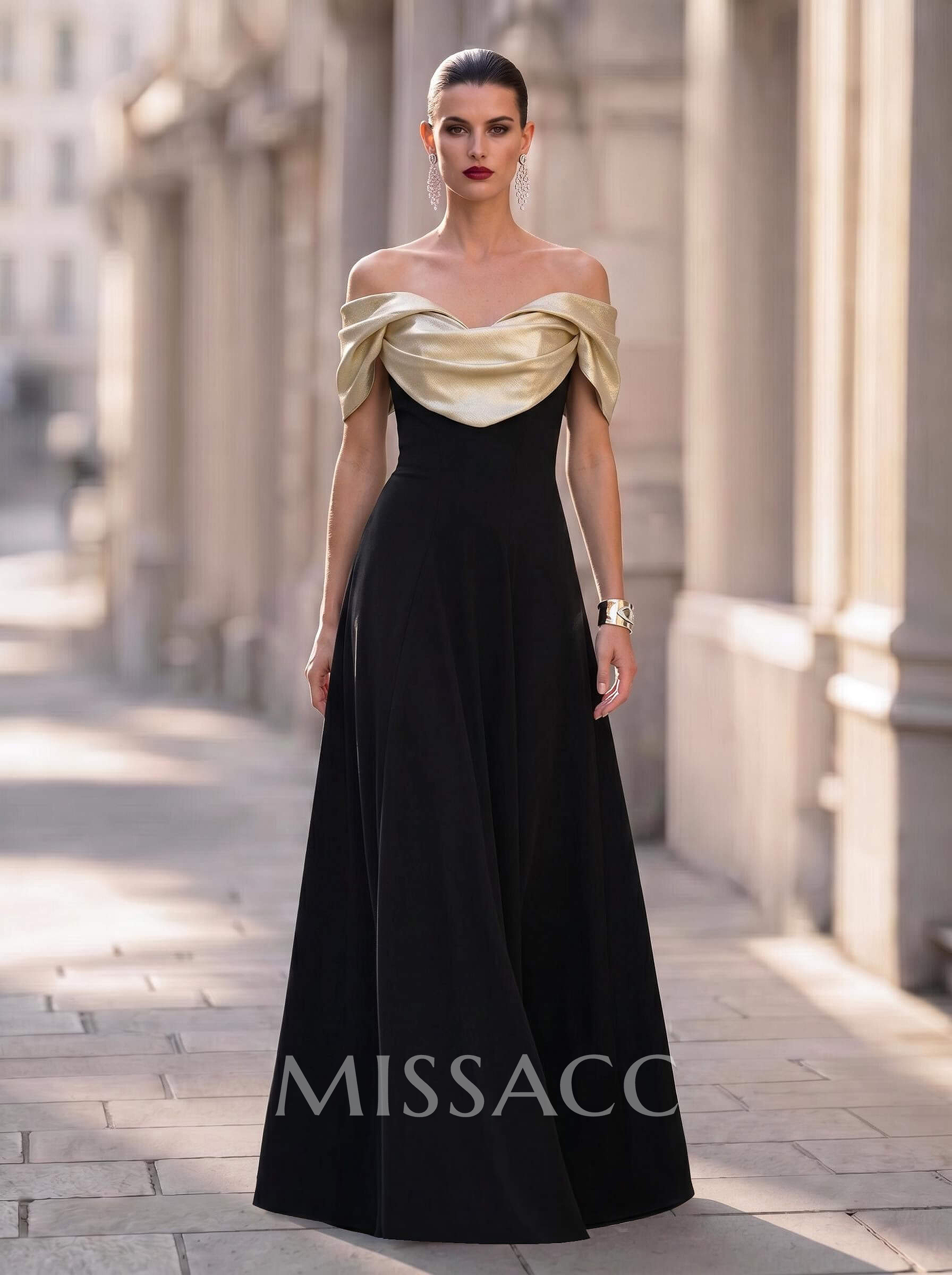 A-Line Off-The-Shoulder Sleeveless Sweep Train Elastic Satin/Stretch Satin Knit Evening Dresses A-Line Off-The-Shoulder Sleeveless Sweep Train Elastic Satin/Stretch Satin Knit Evening Dresses
