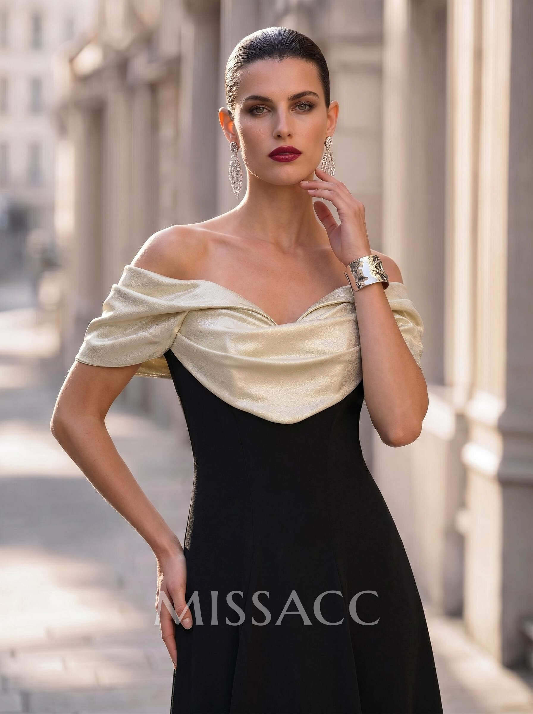 A-Line Off-The-Shoulder Sleeveless Sweep Train Elastic Satin/Stretch Satin Knit Evening Dresses A-Line Off-The-Shoulder Sleeveless Sweep Train Elastic Satin/Stretch Satin Knit Evening Dresses