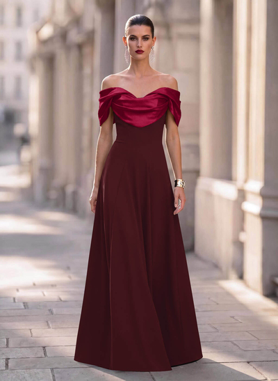 A-Line Off-The-Shoulder Sleeveless Sweep Train Elastic Satin/Stretch Satin Knit Evening Dresses