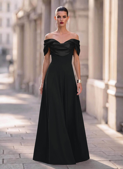 A-Line Off-The-Shoulder Sleeveless Sweep Train Elastic Satin/Stretch Satin Knit Evening Dresses
