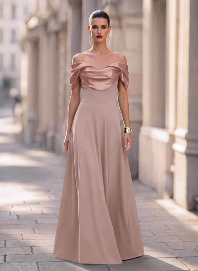 A-Line Off-The-Shoulder Sleeveless Sweep Train Elastic Satin/Stretch Satin Knit Evening Dresses
