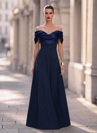 A-Line Off-The-Shoulder Sleeveless Sweep Train Elastic Satin/Stretch Satin Knit Evening Dresses