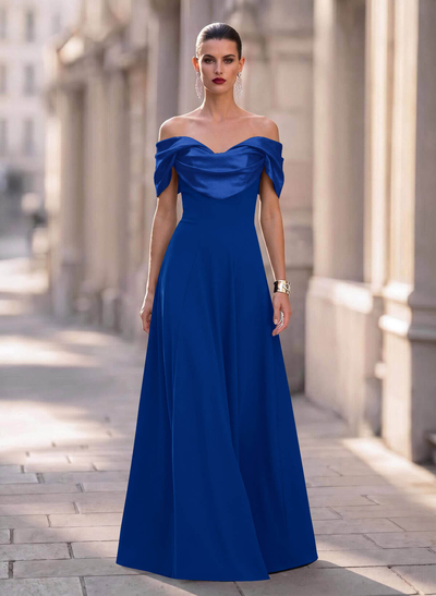 A-Line Off-The-Shoulder Sleeveless Sweep Train Elastic Satin/Stretch Satin Knit Evening Dresses