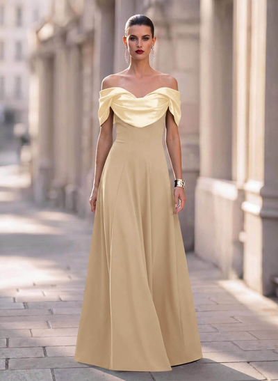 A-Line Off-The-Shoulder Sleeveless Sweep Train Elastic Satin/Stretch Satin Knit Evening Dresses