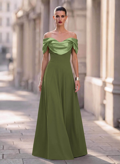 A-Line Off-The-Shoulder Sleeveless Sweep Train Elastic Satin/Stretch Satin Knit Evening Dresses