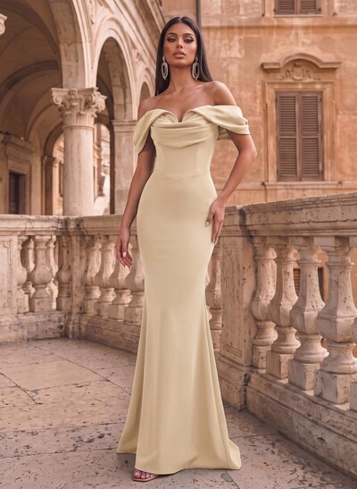 Elegant Trumpet/Mermaid Off-The-Shoulder Sweep Train Elastic Satin Evening Dresses