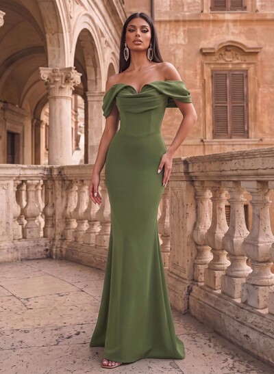 Elegant Mermaid Off-Shoulder Stretch Satin Formal Dress With Sweep Train
