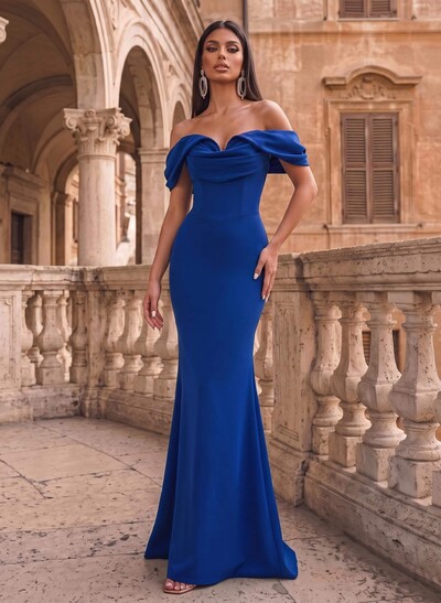 Elegant Trumpet/Mermaid Off-The-Shoulder Sweep Train Elastic Satin Evening Dresses