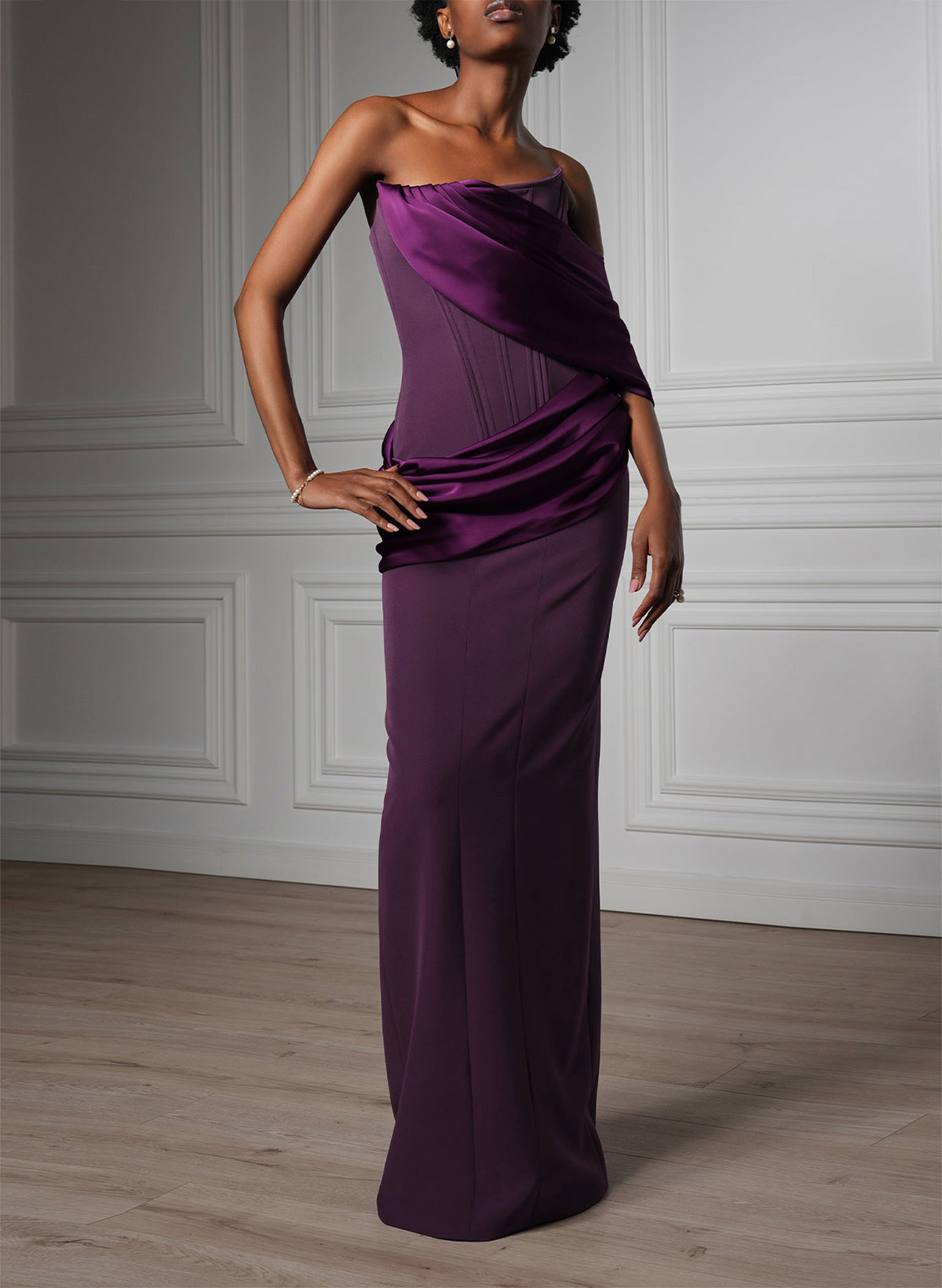 Sheath/Column Strapless Floor-Length Silk Like Satin/Elastic Satin Evening Dresses
