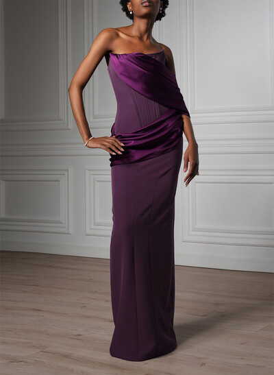 Sheath/Column Strapless Floor-Length Silk Like Satin/Elastic Satin Evening Dresses