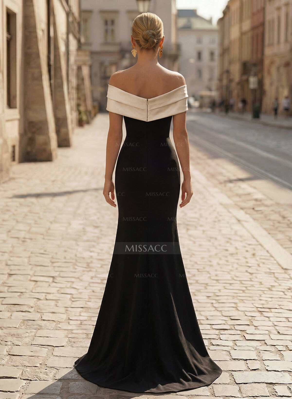 Trumpet/Mermaid Off-The-Shoulder Sweep Train Satin/Silk Like Satin/Elastic Satin Evening Dresses With High Split
