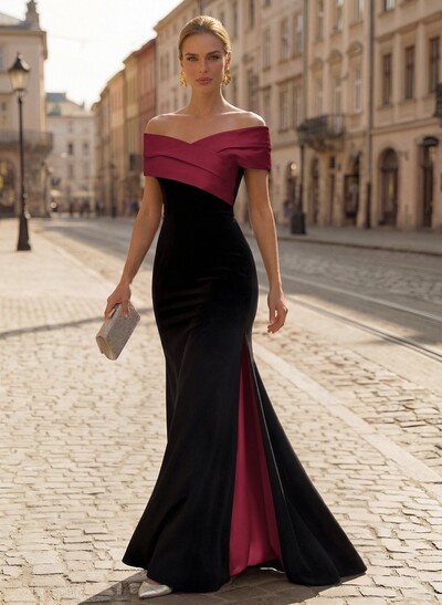 Trumpet/Mermaid Off-The-Shoulder Sweep Train Satin/Silk Like Satin/Elastic Satin Evening Dresses With High Split