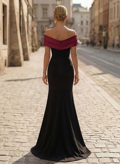 Trumpet/Mermaid Off-The-Shoulder Sweep Train Satin/Silk Like Satin/Elastic Satin Evening Dresses With High Split