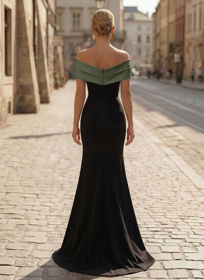 Trumpet/Mermaid Off-The-Shoulder Sweep Train Satin/Silk Like Satin/Elastic Satin Evening Dresses With High Split