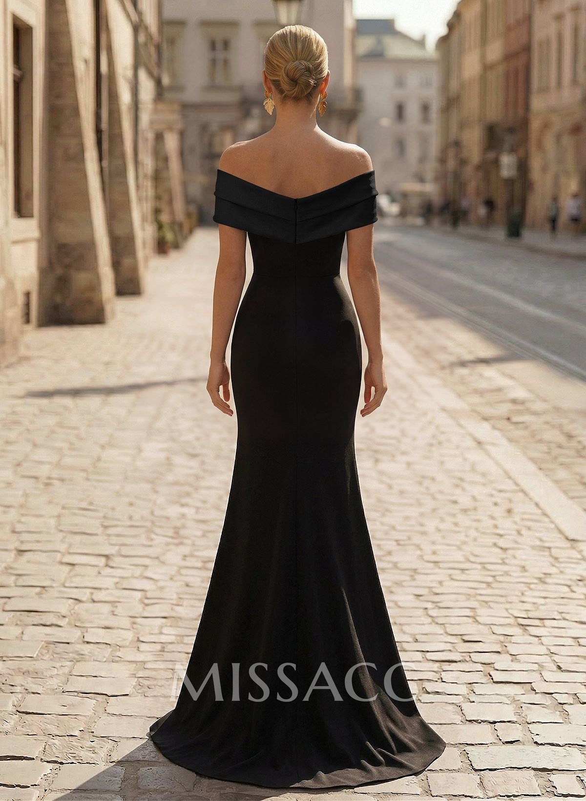 Trumpet/Mermaid Off-The-Shoulder Sweep Train Satin/Silk Like Satin/Elastic Satin Evening Dresses With High Split