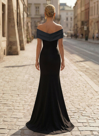Trumpet/Mermaid Off-The-Shoulder Sweep Train Satin/Silk Like Satin/Elastic Satin Evening Dresses With High Split