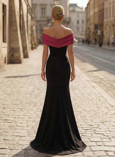 Trumpet/Mermaid Off-The-Shoulder Sweep Train Satin/Silk Like Satin/Elastic Satin Evening Dresses With High Split