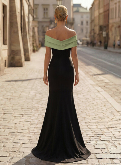 Trumpet/Mermaid Off-The-Shoulder Sweep Train Satin/Silk Like Satin/Elastic Satin Evening Dresses With High Split