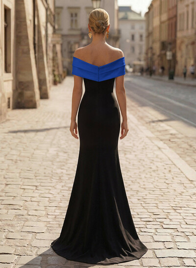 Trumpet/Mermaid Off-The-Shoulder Sweep Train Satin/Silk Like Satin/Elastic Satin Evening Dresses With High Split