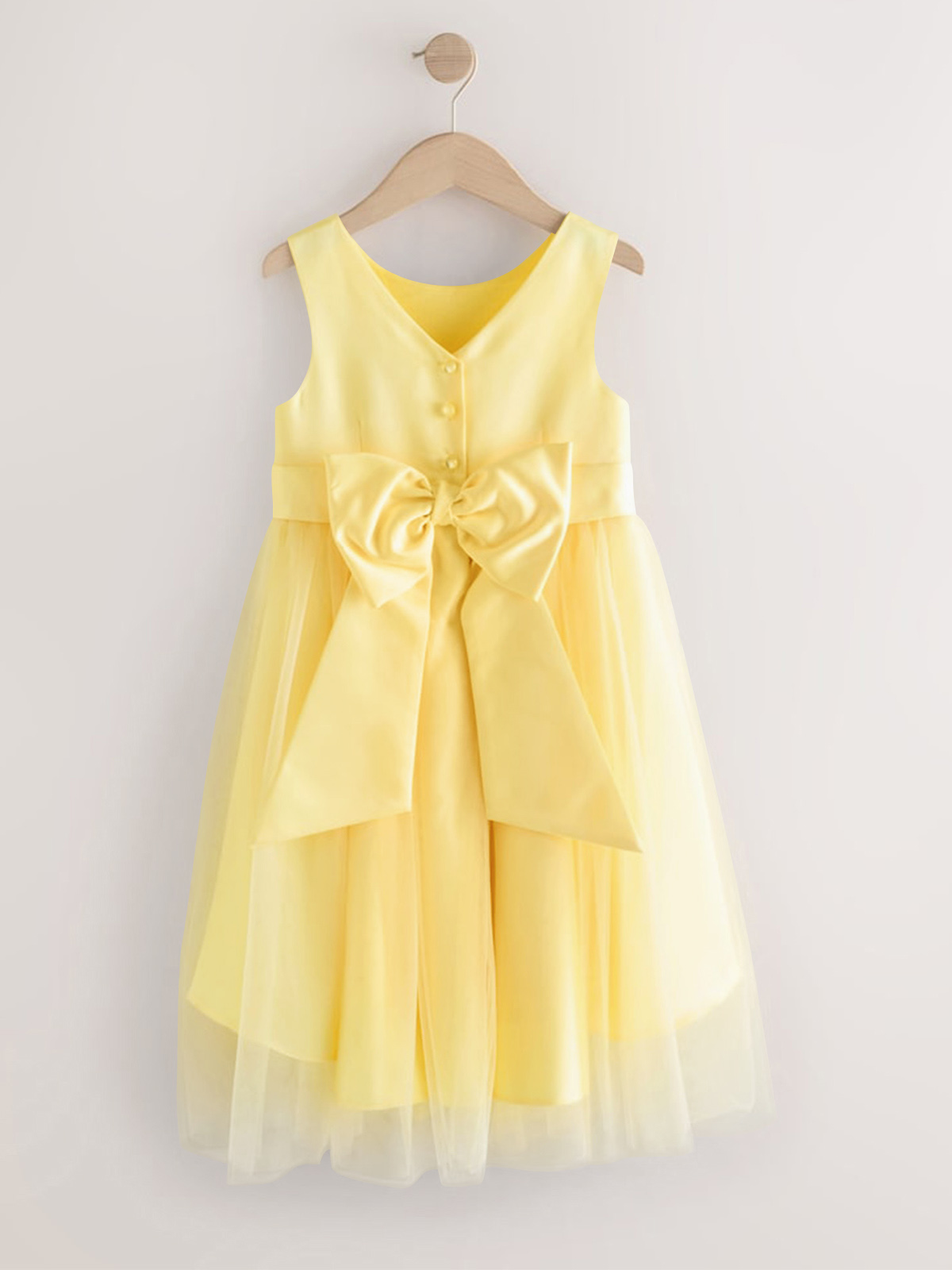 A-Line Scoop Neck Sleeveless Tea-Length Satin/Tulle Flower Girl Dresses With Bow(s)