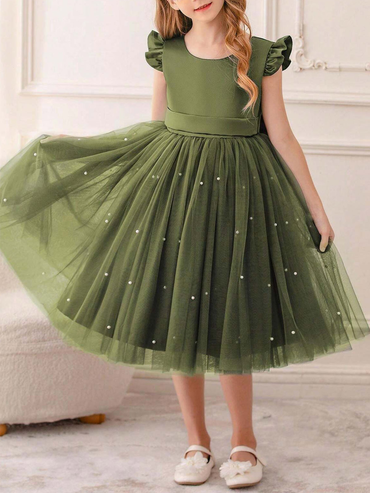 A-Line Scoop Neck Sleeveless Tea-Length Satin/Tulle Flower Girl Dresses With Ruffle/Bow(s)/Beading A-Line Scoop Neck Sleeveless Tea-Length Satin/Tulle Flower Girl Dresses With Ruffle/Bow(s)/Beading