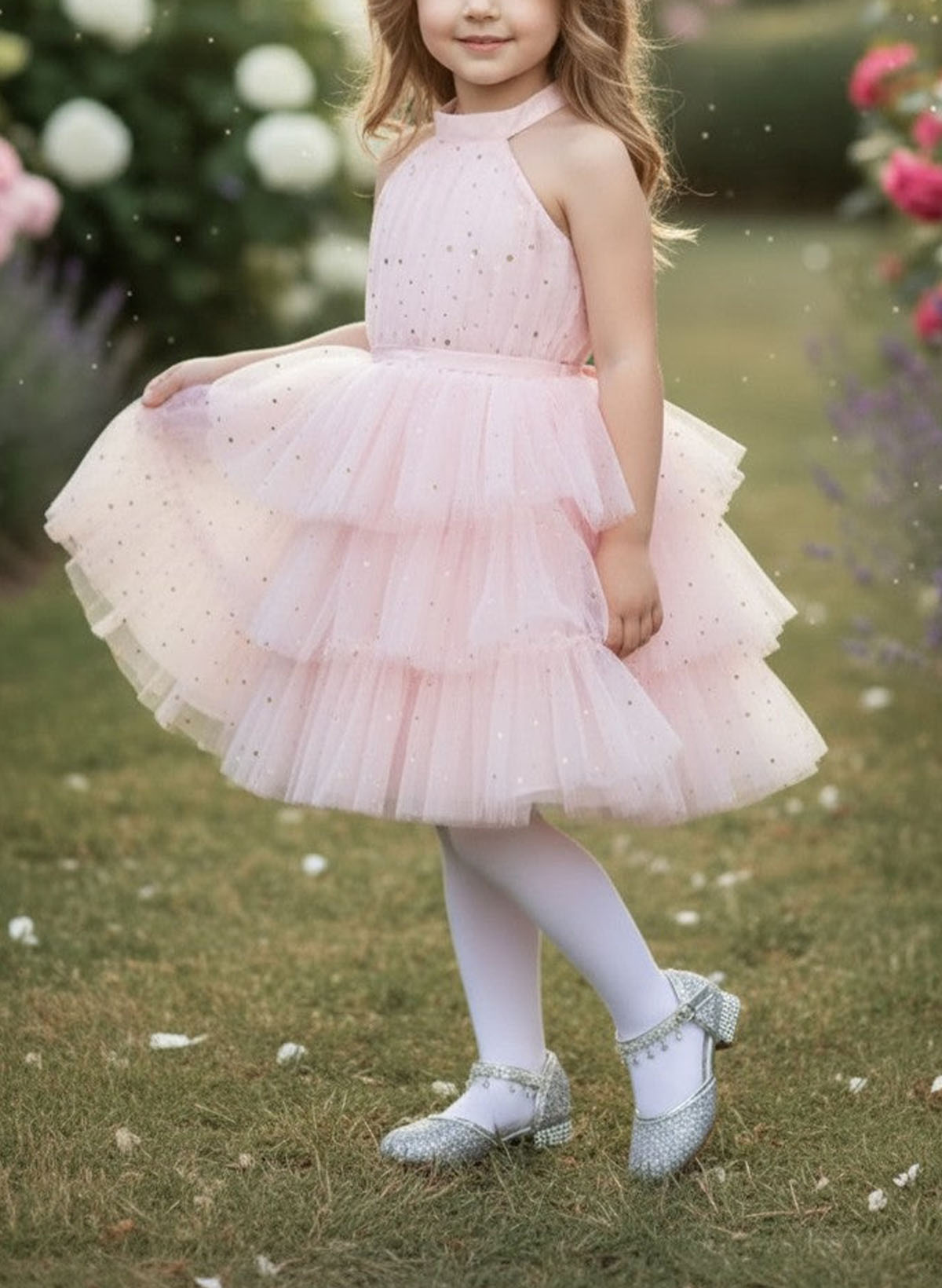 A-Line Halter Knee-Length Satin/Tulle Flower Girl Dresses With Bow(s)