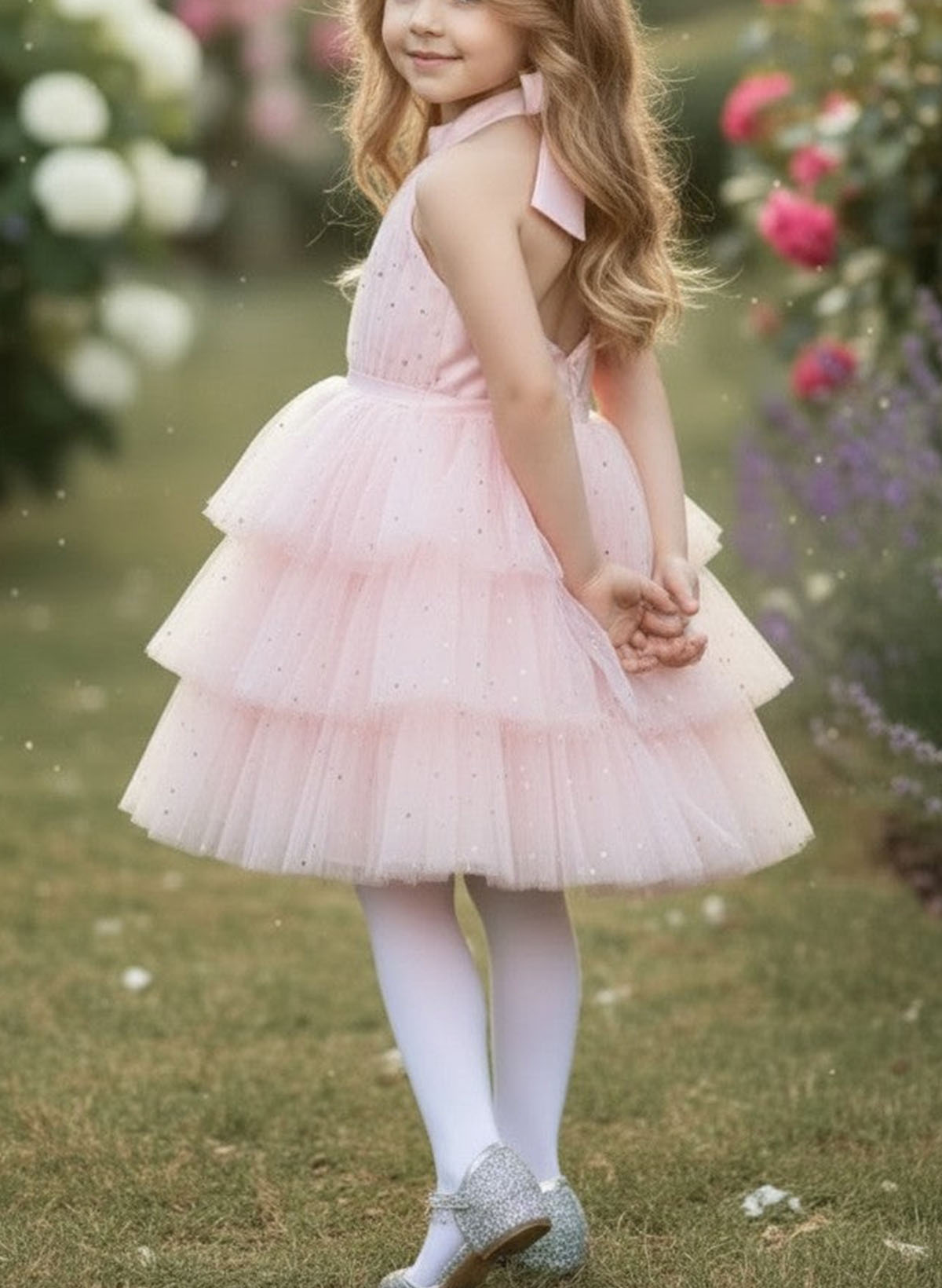 A-Line Halter Knee-Length Satin/Tulle Flower Girl Dresses With Bow(s)