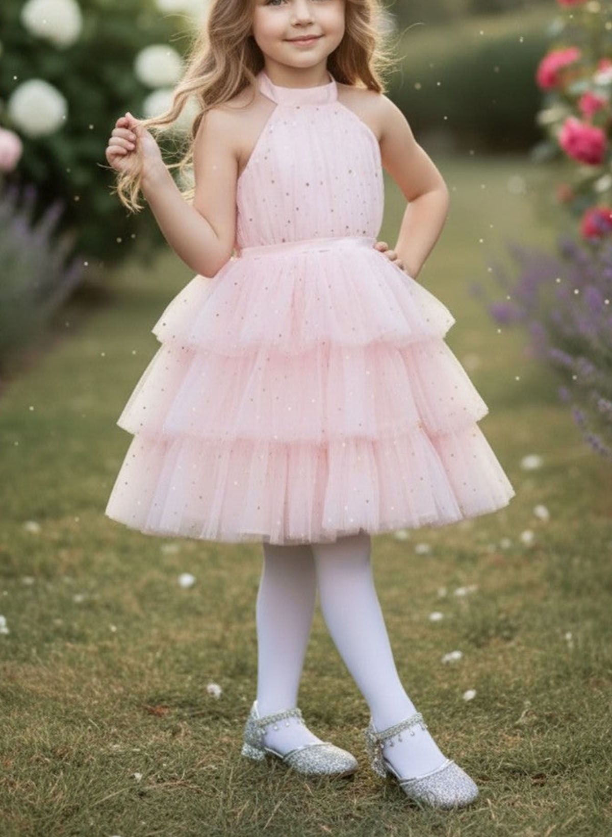 A-Line Halter Knee-Length Satin/Tulle Flower Girl Dresses With Bow(s)