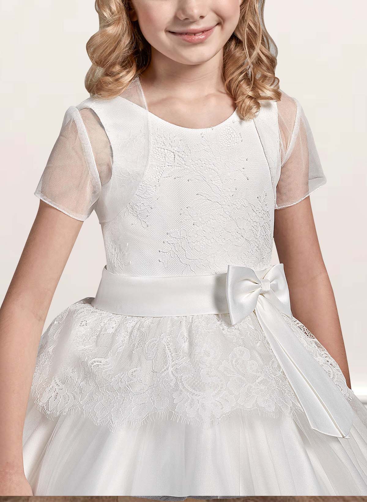 A-Line Scoop Neck Floor-Length Lace/Satin Flower Girl Dresses With Bow(s)/Lace