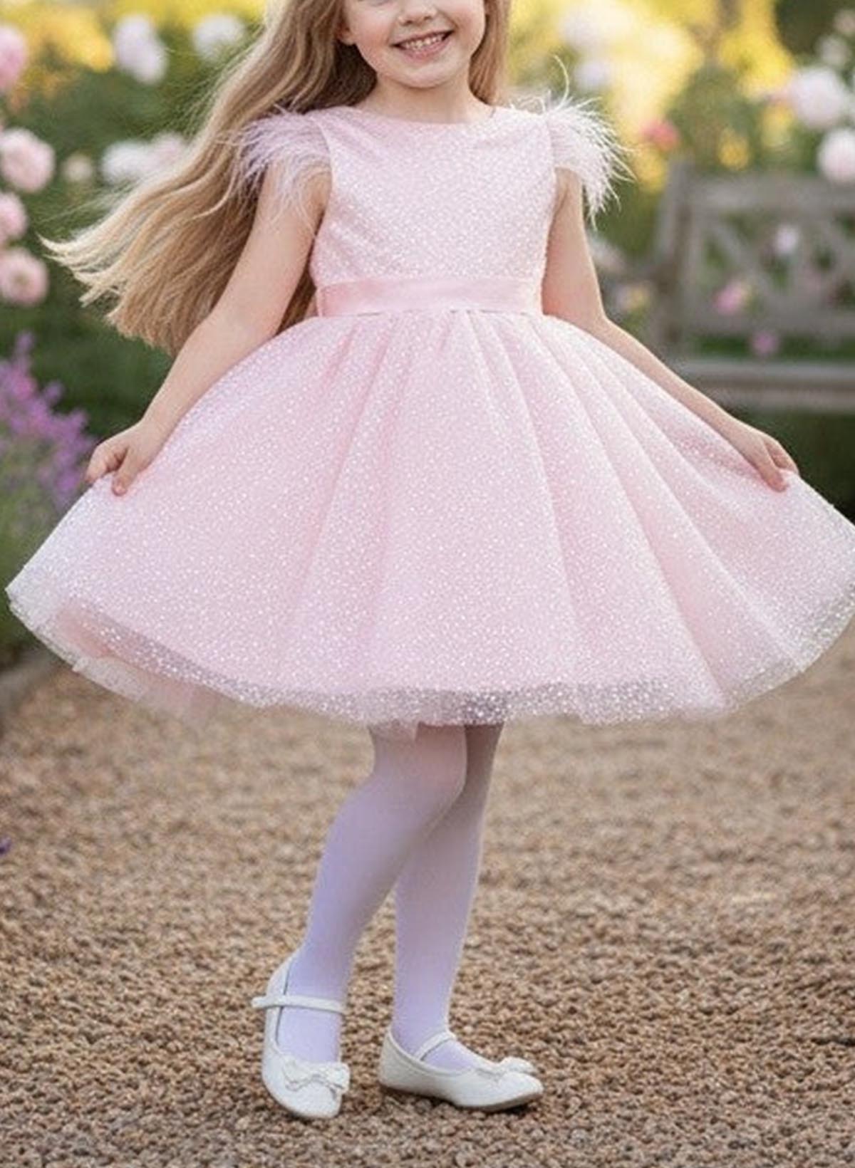 A-Line Scoop Neck Sleeveless Tea-Length Satin/Tulle Flower Girl Dresses With Bow(s)