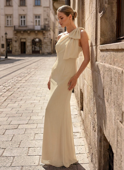 Sheath/Column One-Shoulder Floor-Length Chiffon Mother Of The Bride Dresses With Bow(s)