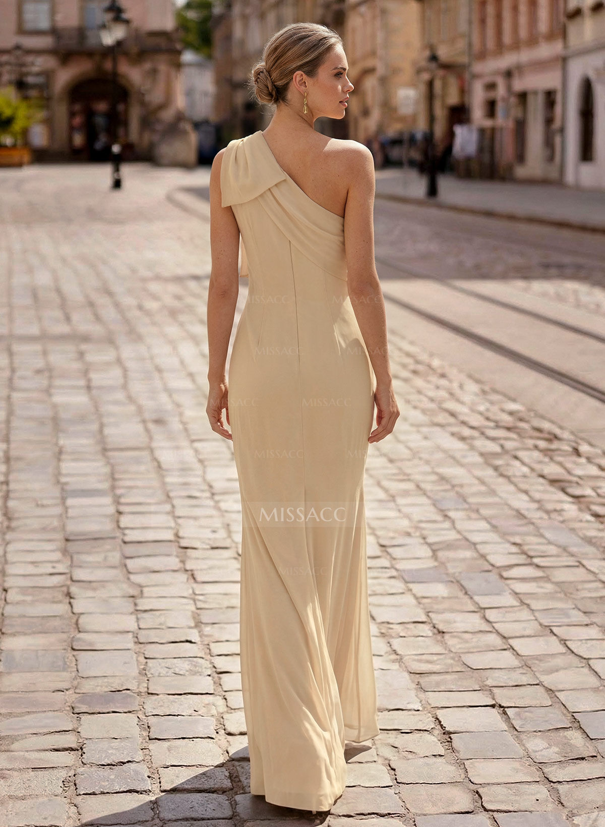 Sheath/Column One-Shoulder Floor-Length Chiffon Mother Of The Bride Dresses With Bow(s)