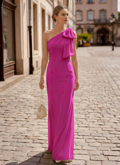 Sheath/Column One-Shoulder Floor-Length Chiffon Mother Of The Bride Dresses With Bow(s)