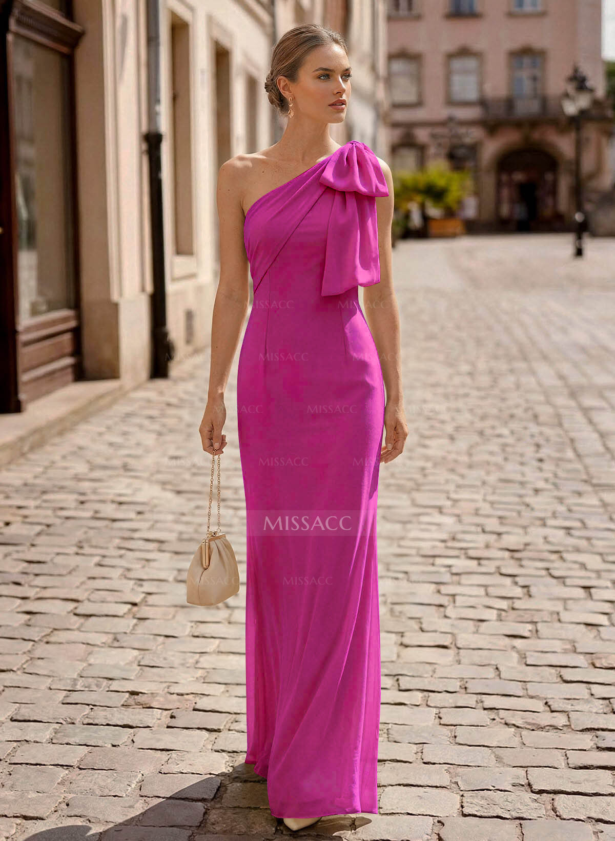 Sheath/Column One-Shoulder Floor-Length Chiffon Mother Of The Bride Dresses With Bow(s)