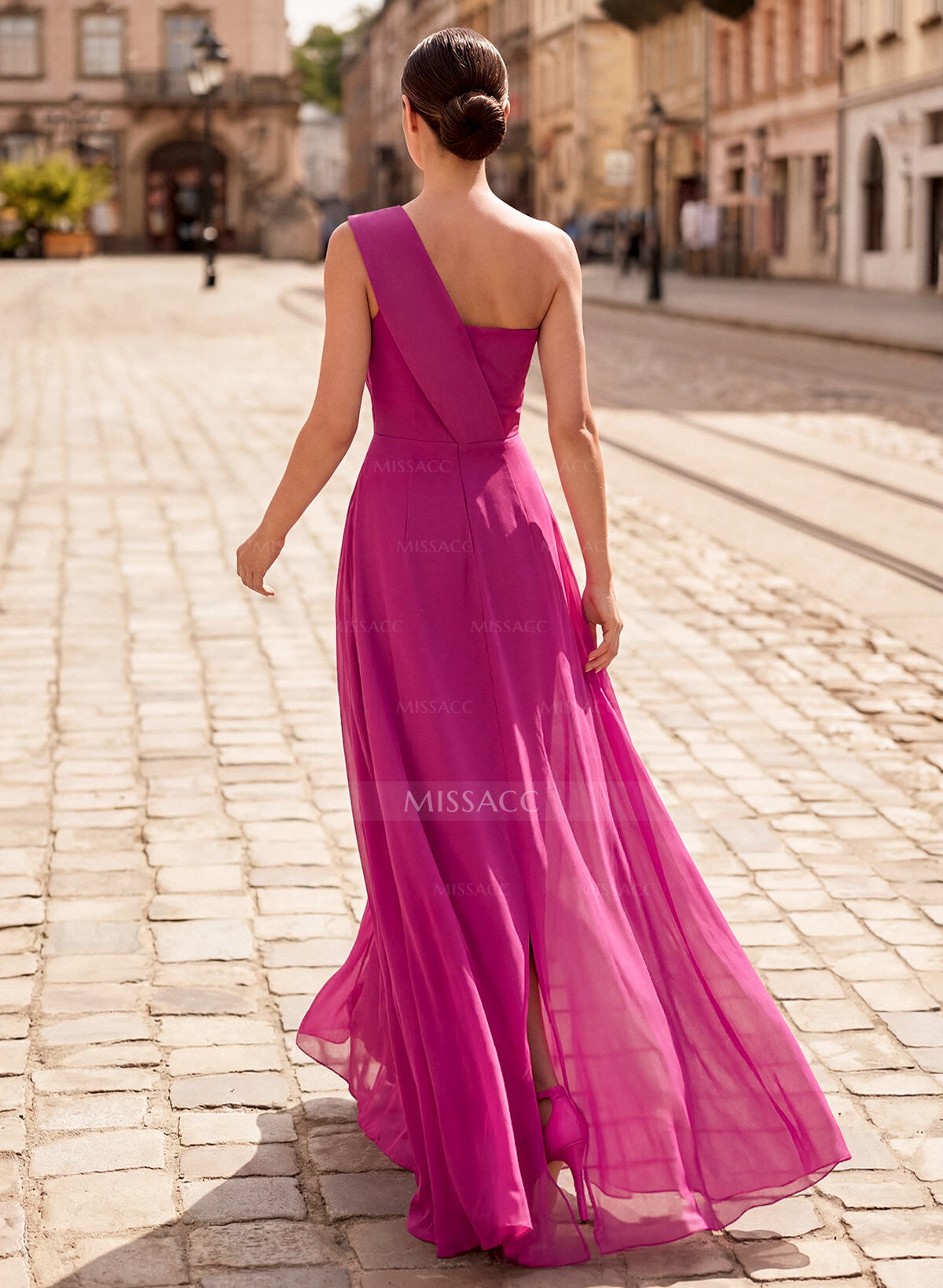 Sheath/Column One-Shoulder Floor-Length Chiffon Mother Of The Bride Dresses With Ruffle/Back Slit