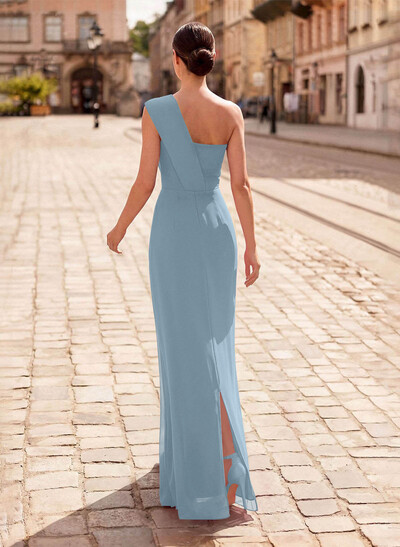 Sheath/Column One-Shoulder Floor-Length Chiffon Mother Of The Bride Dresses With Ruffle/Back Slit