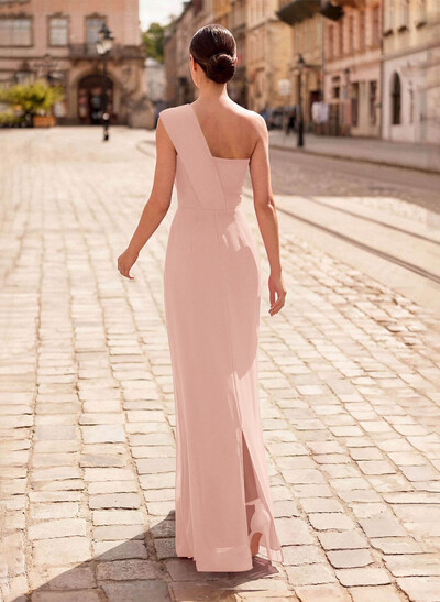 Sheath/Column One-Shoulder Floor-Length Chiffon Mother Of The Bride Dresses With Ruffle/Back Slit