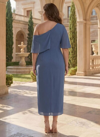 Sheath/Column Asymmetrical 1/2 Sleeves Ankle-Length Chiffon Mother Of The Bride Dresses With Split Front