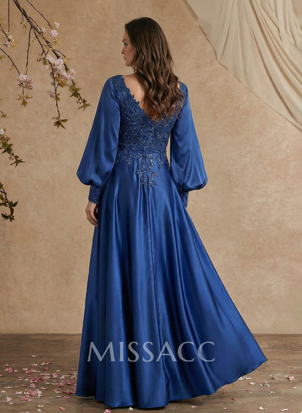 A-Line V-Neck Long Sleeves Floor-Length Charmeuse Mother Of The Bride Dresses With Appliques Lace/Overskirt Dress A-Line V-Neck Long Sleeves Floor-Length Charmeuse Mother Of The Bride Dresses With Appliques Lace/Overskirt Dress