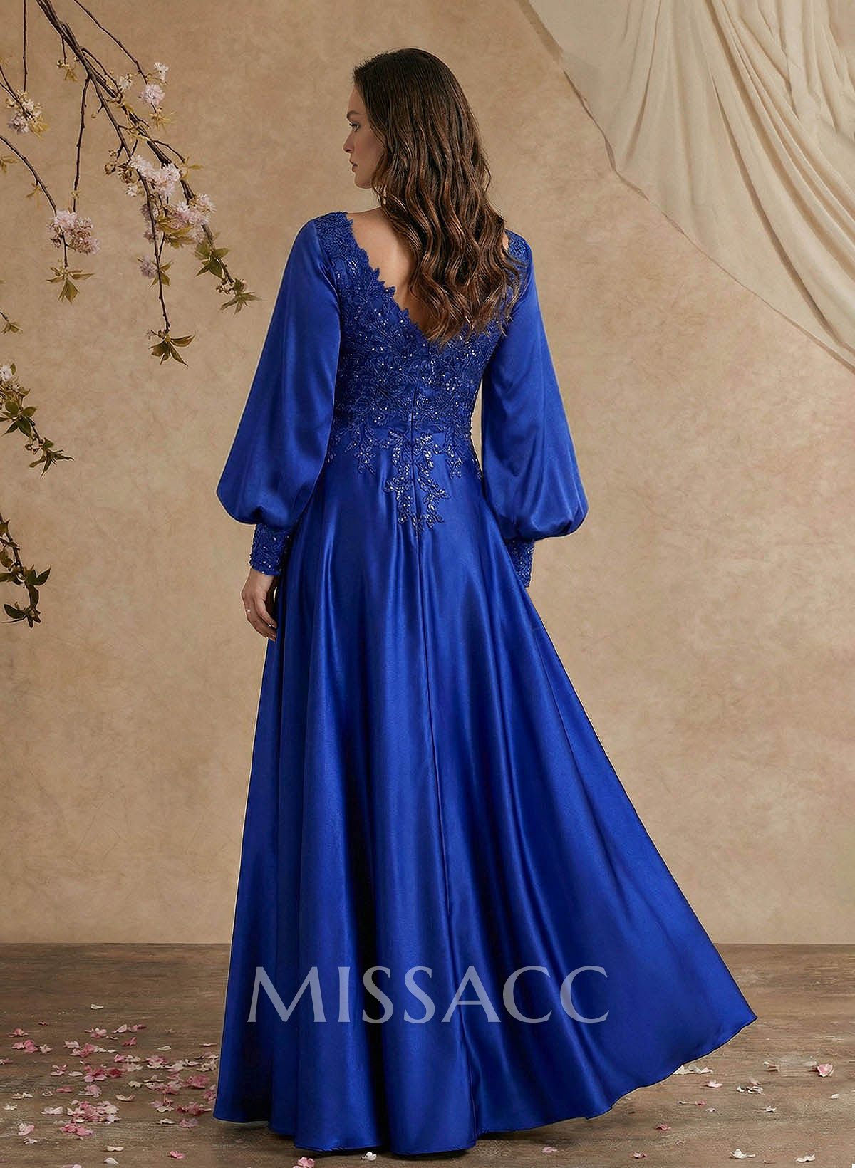A-Line V-Neck Long Sleeves Floor-Length Charmeuse Mother Of The Bride Dresses With Appliques Lace/Overskirt Dress A-Line V-Neck Long Sleeves Floor-Length Charmeuse Mother Of The Bride Dresses With Appliques Lace/Overskirt Dress