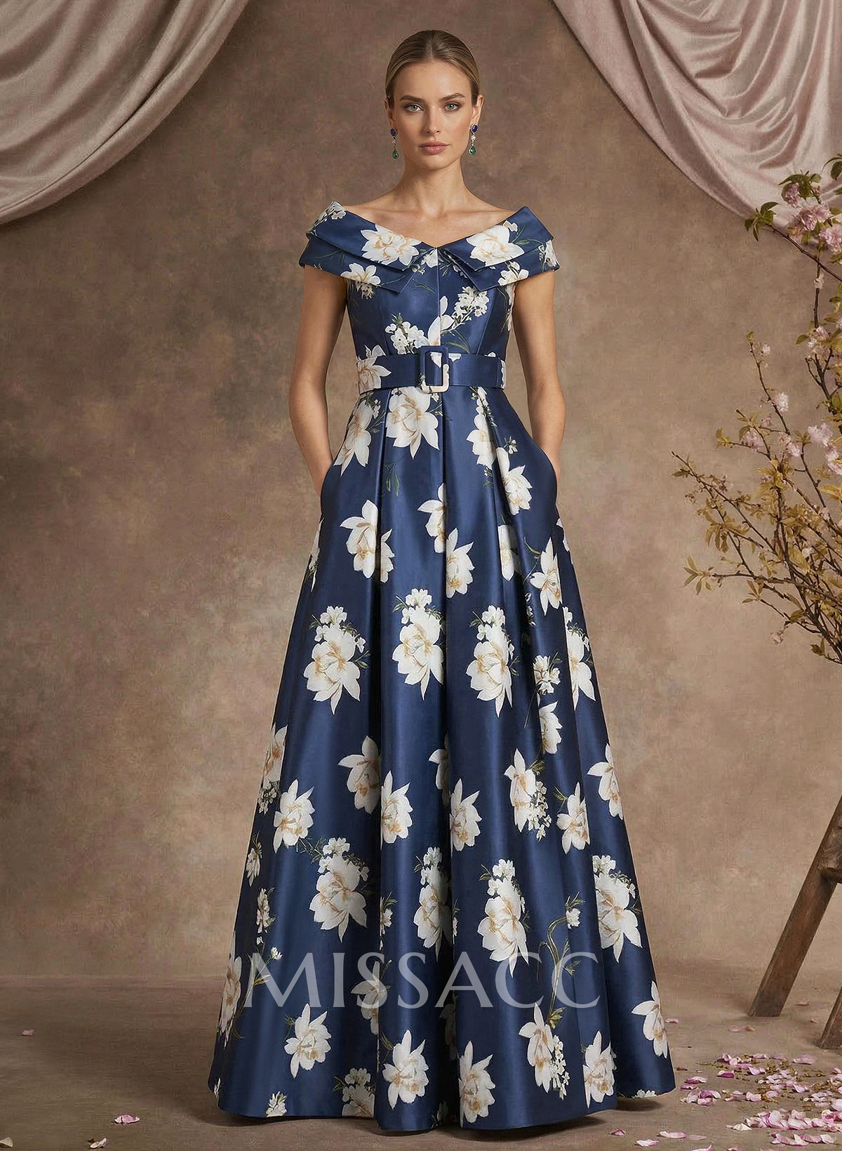 A-Line V-Neck Sleeveless Floor-Length Twill Satin Mother Of The Bride Dresses With Sash/Flower(s) A-Line V-Neck Sleeveless Floor-Length Twill Satin Mother Of The Bride Dresses With Sash/Flower(s)