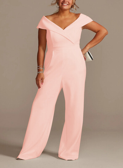 Jumpsuit/Pantsuit V-Neck Sleeveless Floor-Length Elastic Satin Mother Of The Bride Dresses