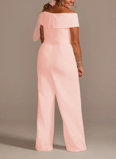 Jumpsuit/Pantsuit V-Neck Sleeveless Floor-Length Elastic Satin Mother Of The Bride Dresses