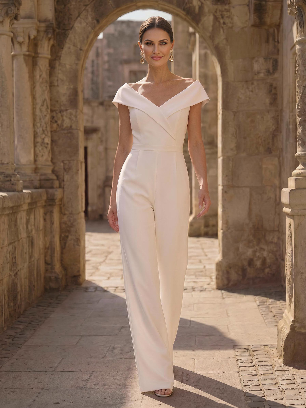 Jumpsuit/Pantsuit V-Neck Sleeveless Floor-Length Elastic Satin Mother Of The Bride Dresses