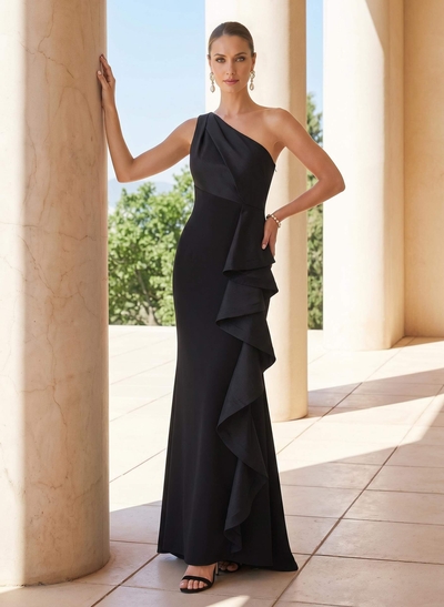 Trumpet/Mermaid One-Shoulder Sweep Train Taffeta/Elastic Satin Mother Of The Bride Dresses With Ruffle