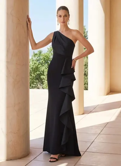 Trumpet/Mermaid One-Shoulder Sweep Train Taffeta/Elastic Satin Mother Of The Bride Dresses With Ruffle
